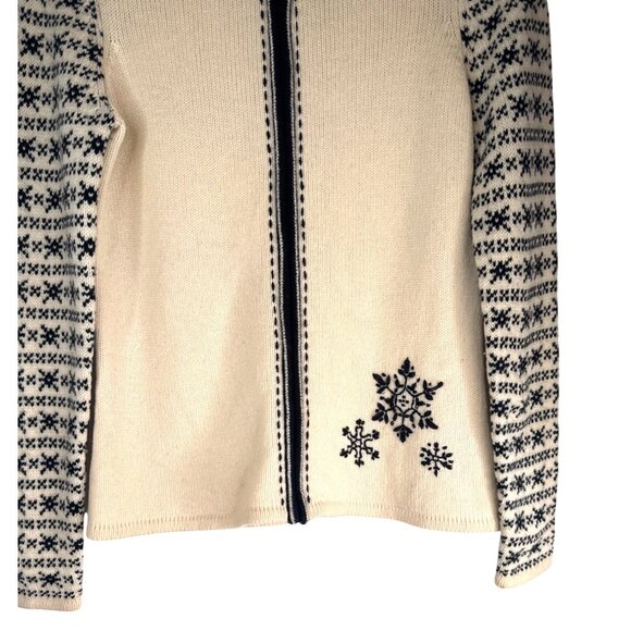 Skyr Womens Small Beige & Black Snowflake Lambs Wool Full-Zip Sweater - Picture 5 of 12